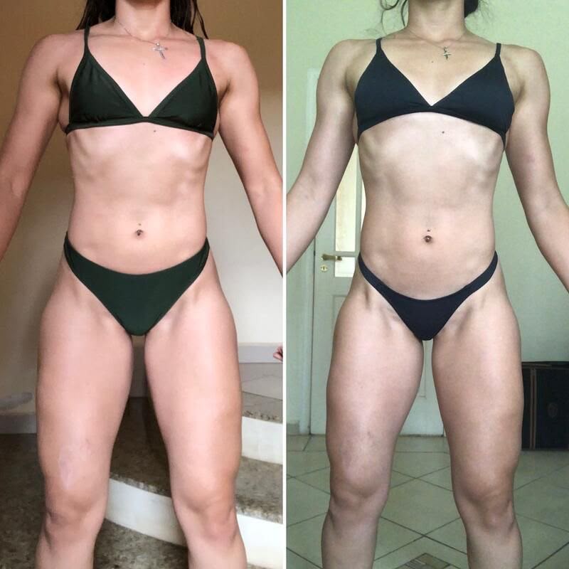 Antes e depois de aluna: ganho de massa e cintura mais definida